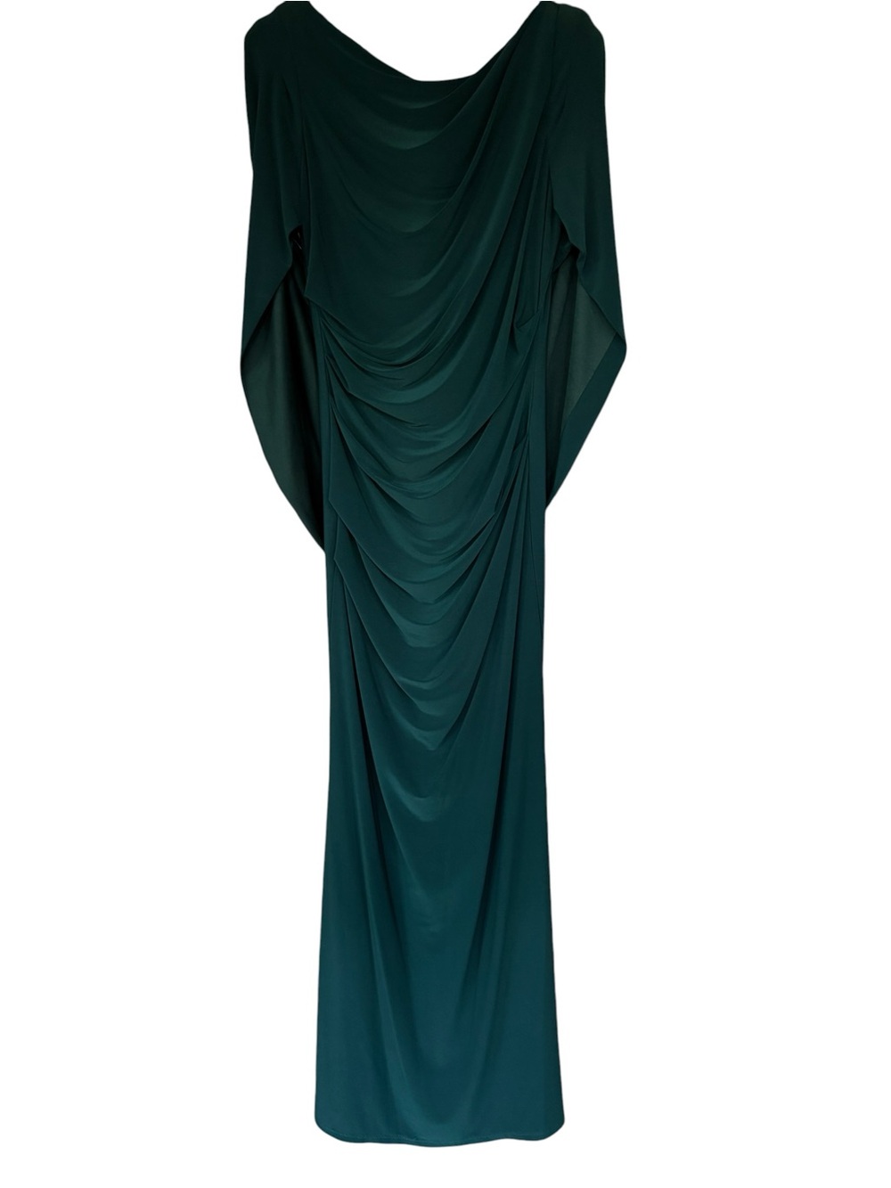 Elegant Draped Evening Gown - Deep Green